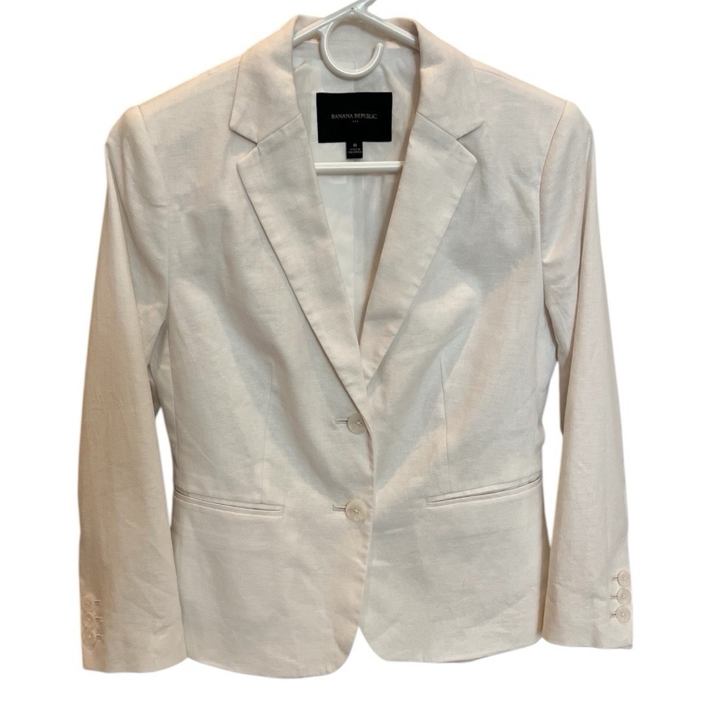 Banana Republic Linen Women's Off-White 3/4 length Crop Blazer